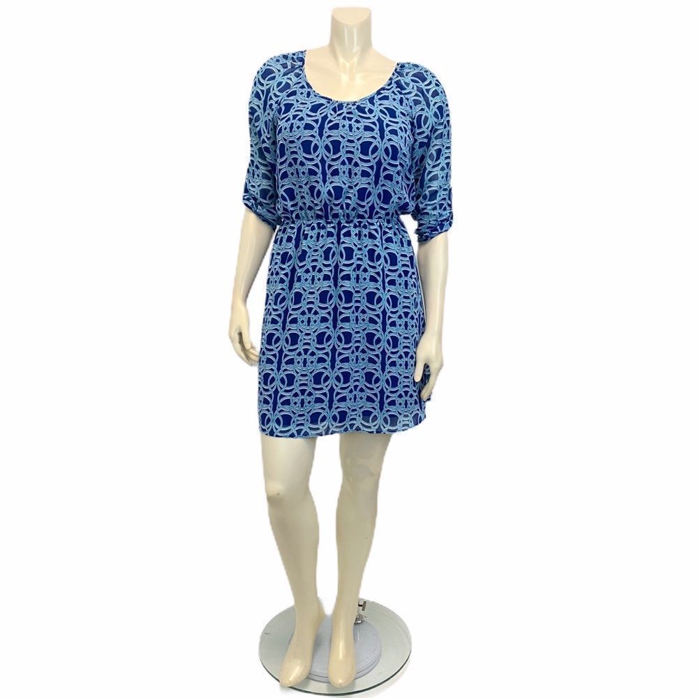 Charming Charlie Blue Link Print 3/4 Sleeve Dress